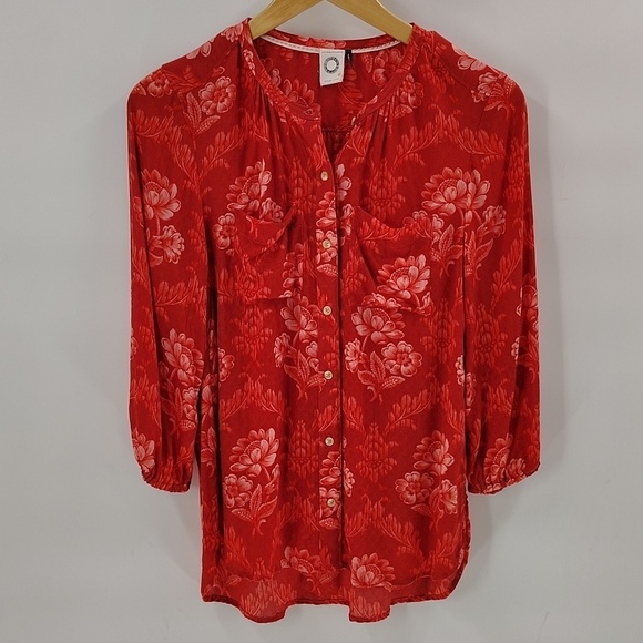 Anthropologie Tops - Anthropologie Akemi + Kin Romantic Boho Feminine Red Cotton XS